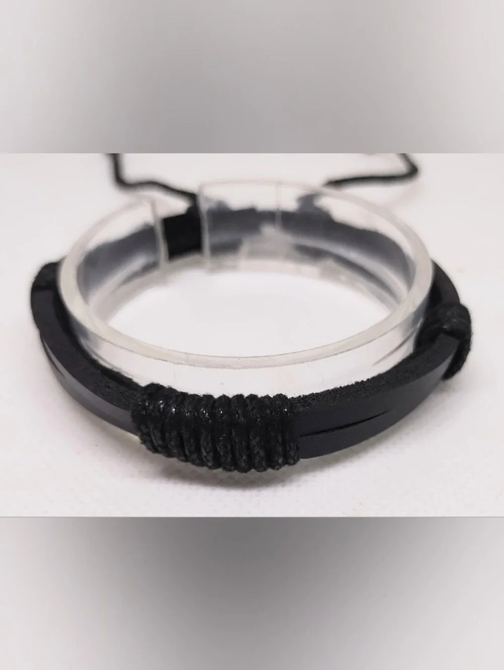 Men's Black Leather‎ Cord and Rope Bracelet Cat1
